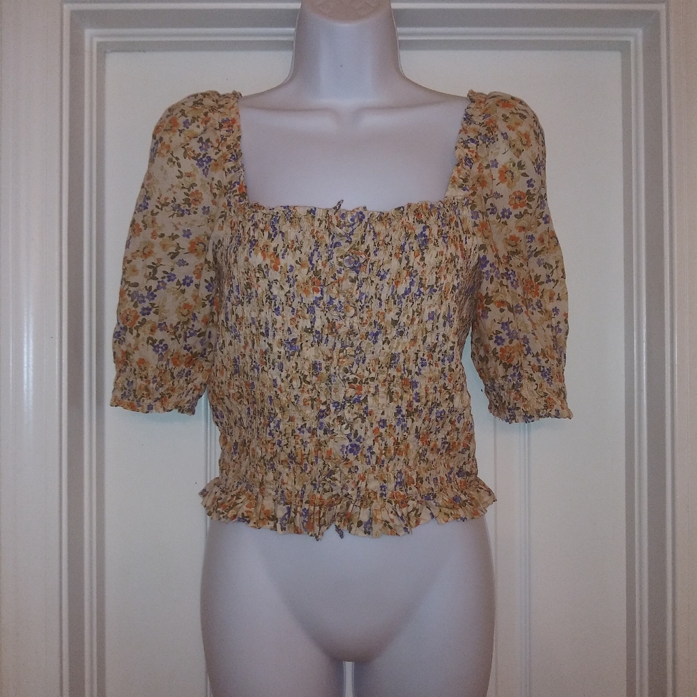 Sezane Mirtha Floral Smocked Puff Sleeve Top - Picture 5 of 11